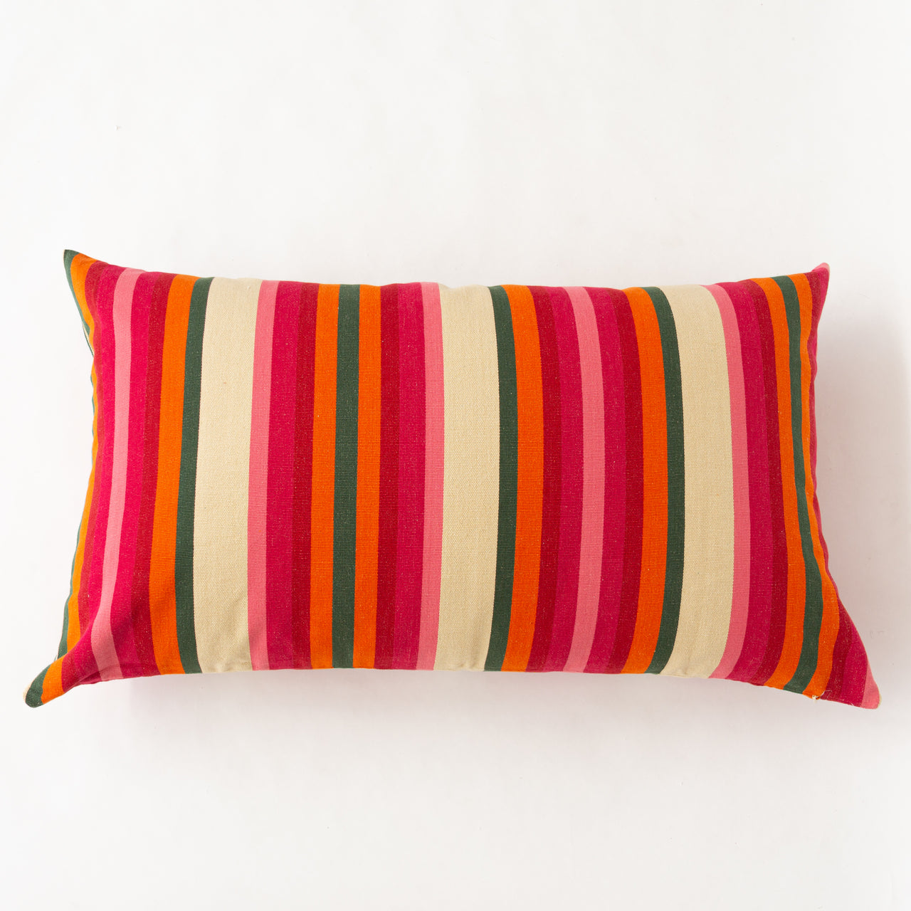 Garza Marfa Cotton Canvas 22" x 36" Bolster: Olive + Rosa Stripe