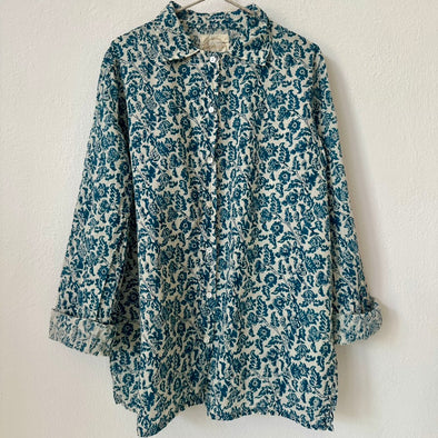 Auntie Oti Button Shirt: Blue Paisley