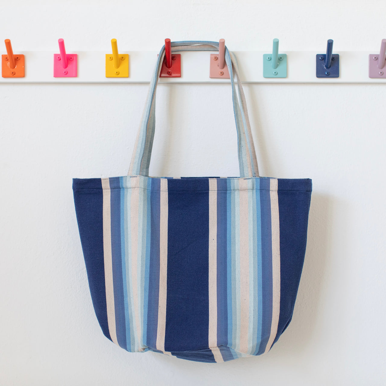 Garza Marfa Cotton Canvas Tote: Indigo Ombre Stripe
