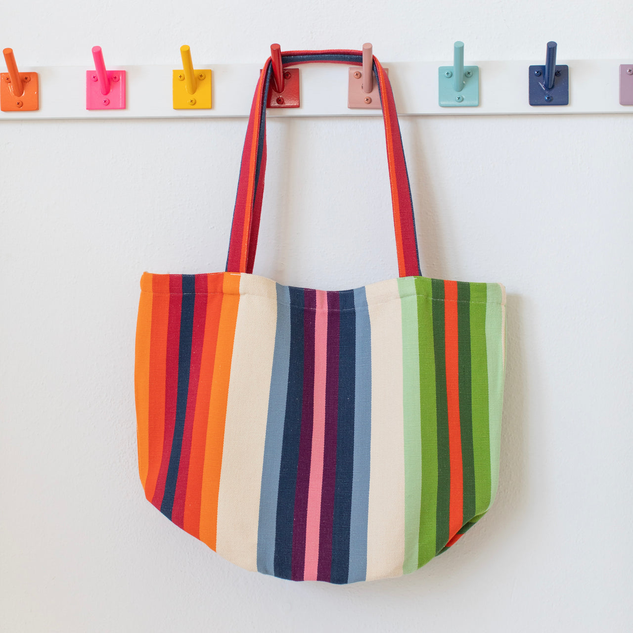 Garza Marfa Cotton Canvas Tote: Rainbow Stripe - Green. Blue. Orange.