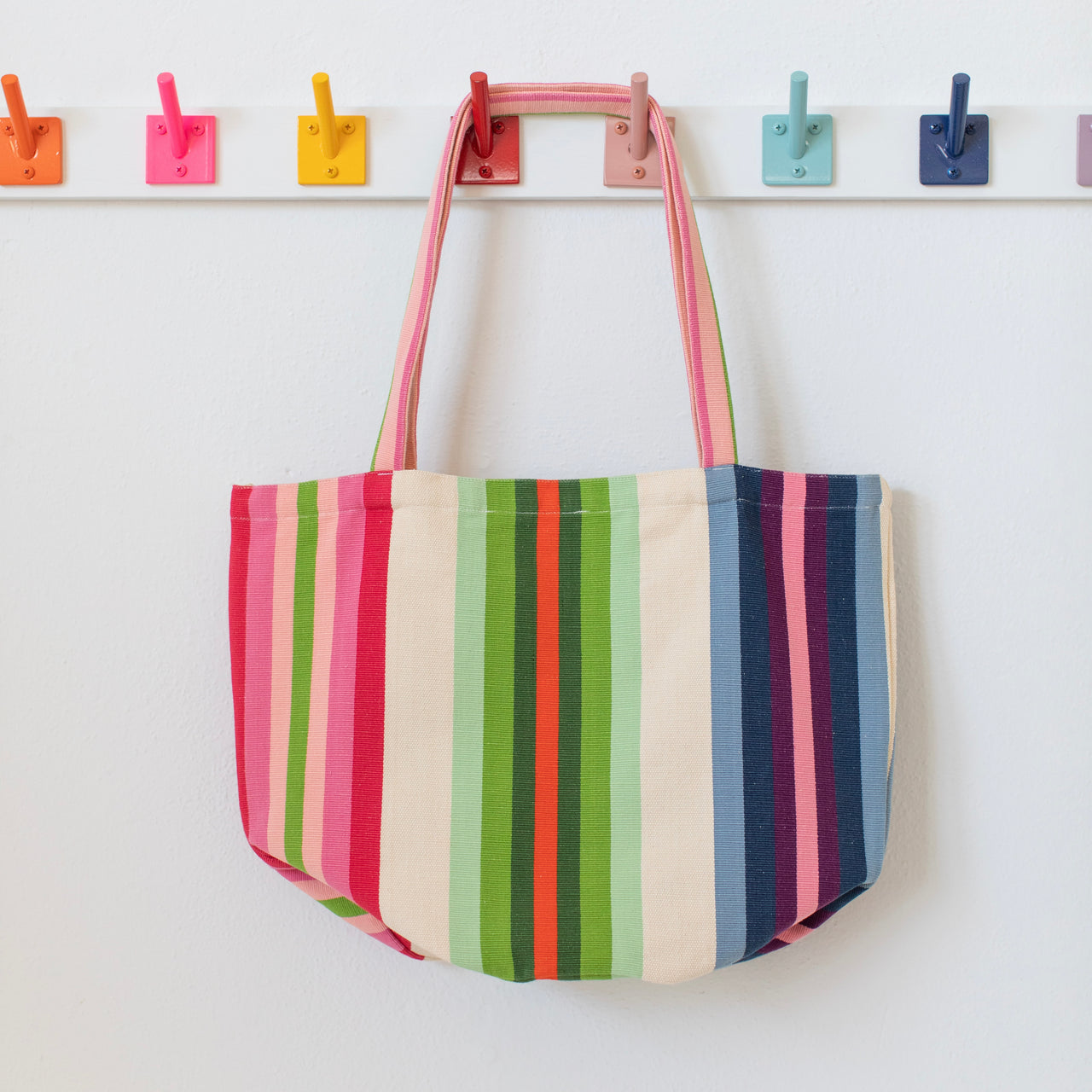 Garza Marfa Cotton Canvas Tote: Rainbow Stripe - Pink. Green. Blue.