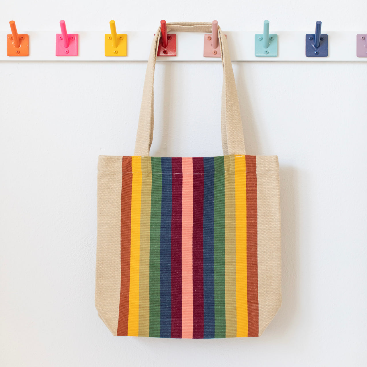 Garza Marfa Cotton Canvas Tote: Earth Spectrum Stripe