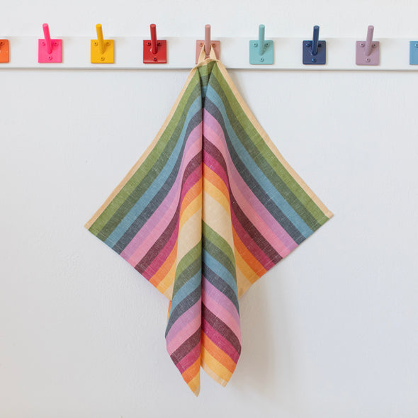 Linen + Cotton Hand Towel - Avocado Stripe  (No Fringe)