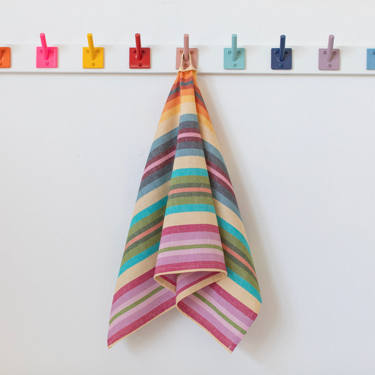 Garza Marfa Linen + Cotton Hand Towel - Mini Rainbow Stripe (No Fringe)
