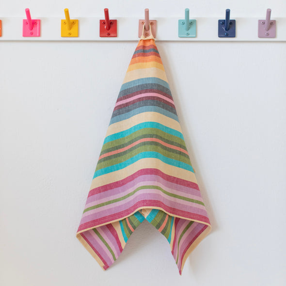 Linen + Cotton Hand Towel - Mini Rainbow Stripe (No Fringe)