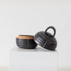 Dina Small Round Lidded Jar in Charcoal with Carved Stripes