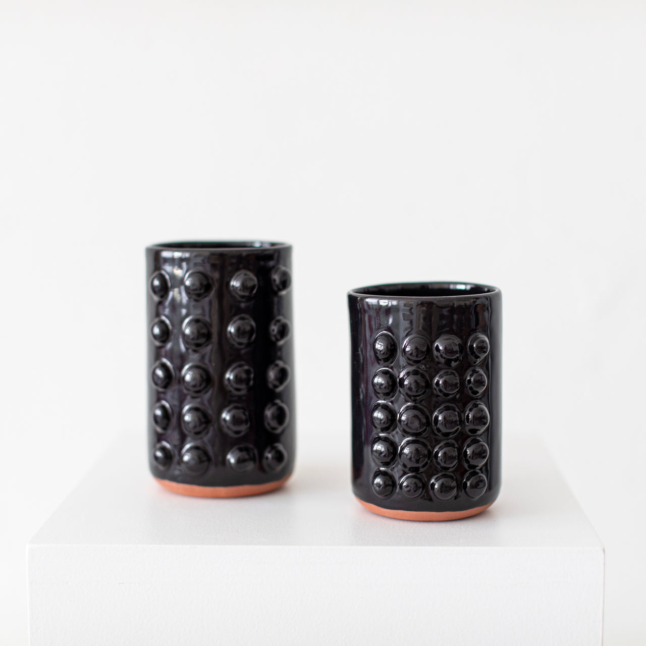 Dina Perlasca Shiny Black Terracotta Short Tumbler with 20 Knobs