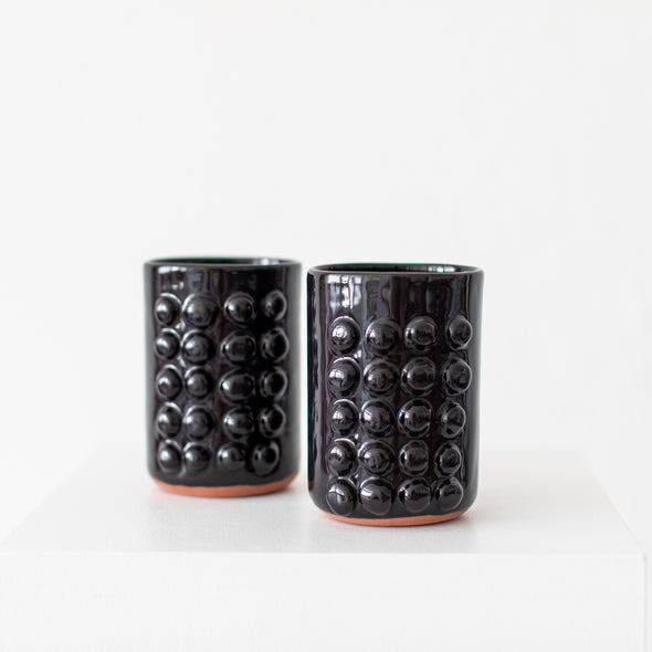 Dina Shiny Black Terracotta Short Tumbler with 20 Knobs