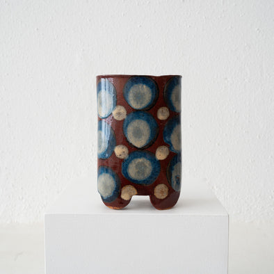 Jo Ann Williams Small Footed Polka Dot Vase - Blue and Beige