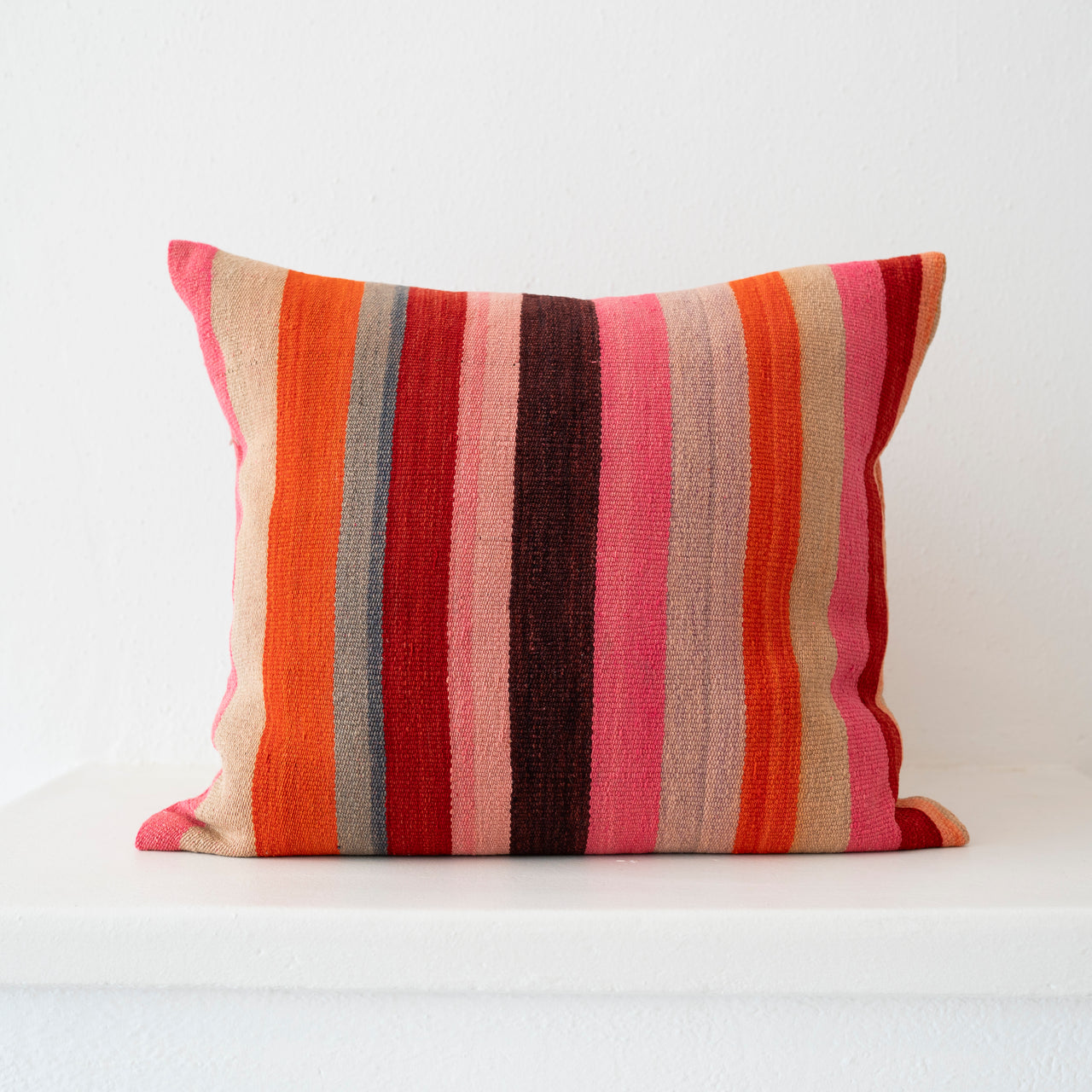 Vintage Peruvian Blanket Pillow: Orange, Red, Mauve