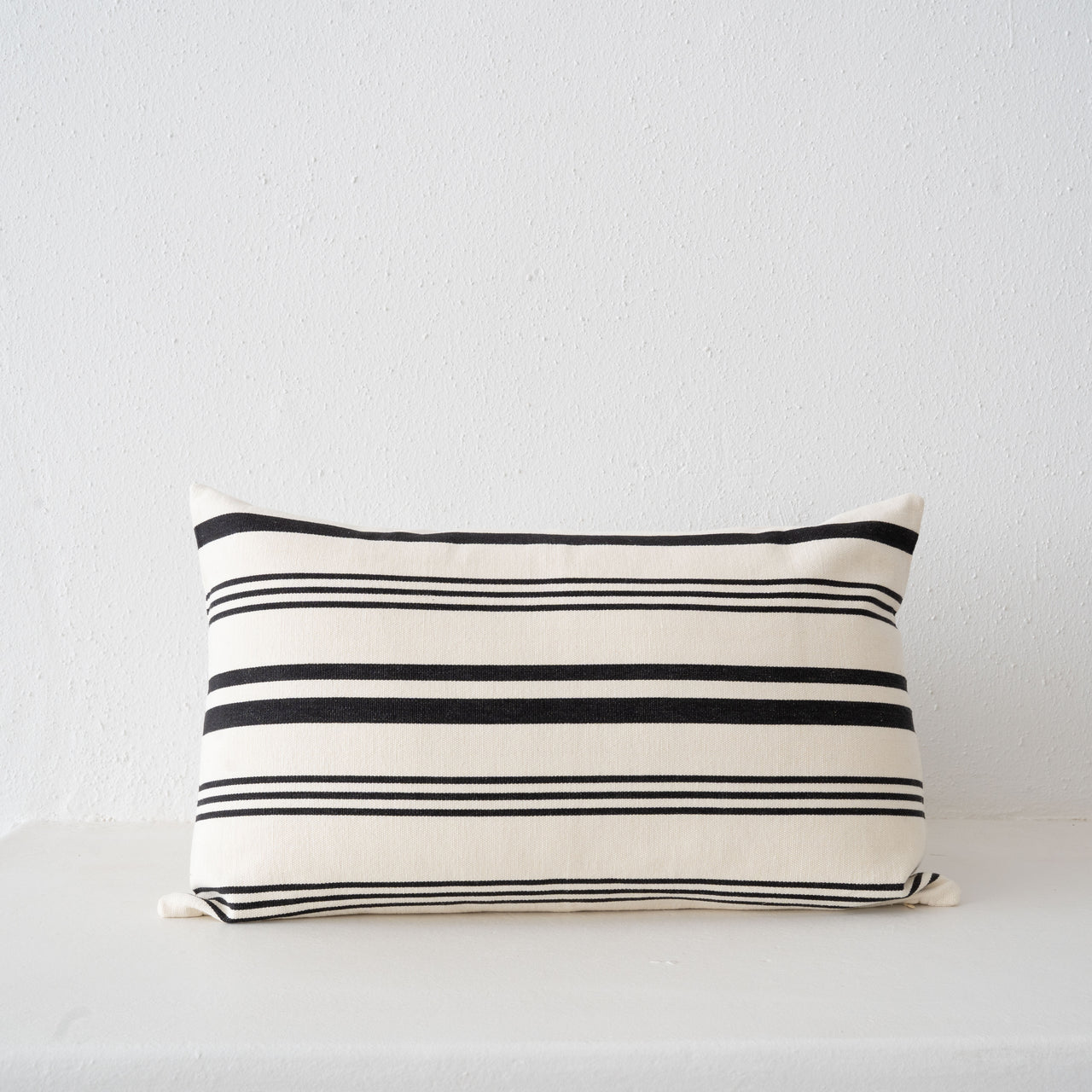 Garza Marfa Cotton Canvas 16" x 26" Bolster: Black + Cream Ticking Stripe