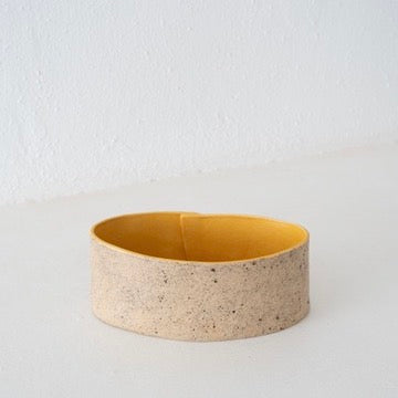 Jo Ann Williams Oval Hand-Built Bowl: Speckled Tan + Yellow Interior