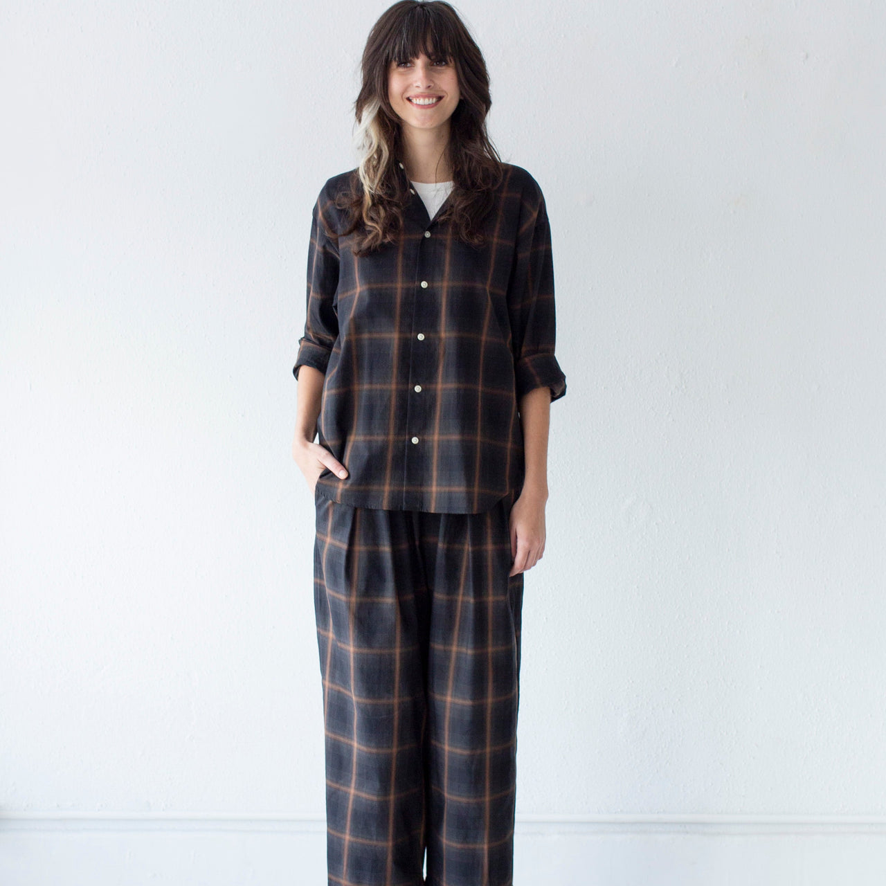 Nicholson & Nicholson Kay Top- Brown / Black Plaid