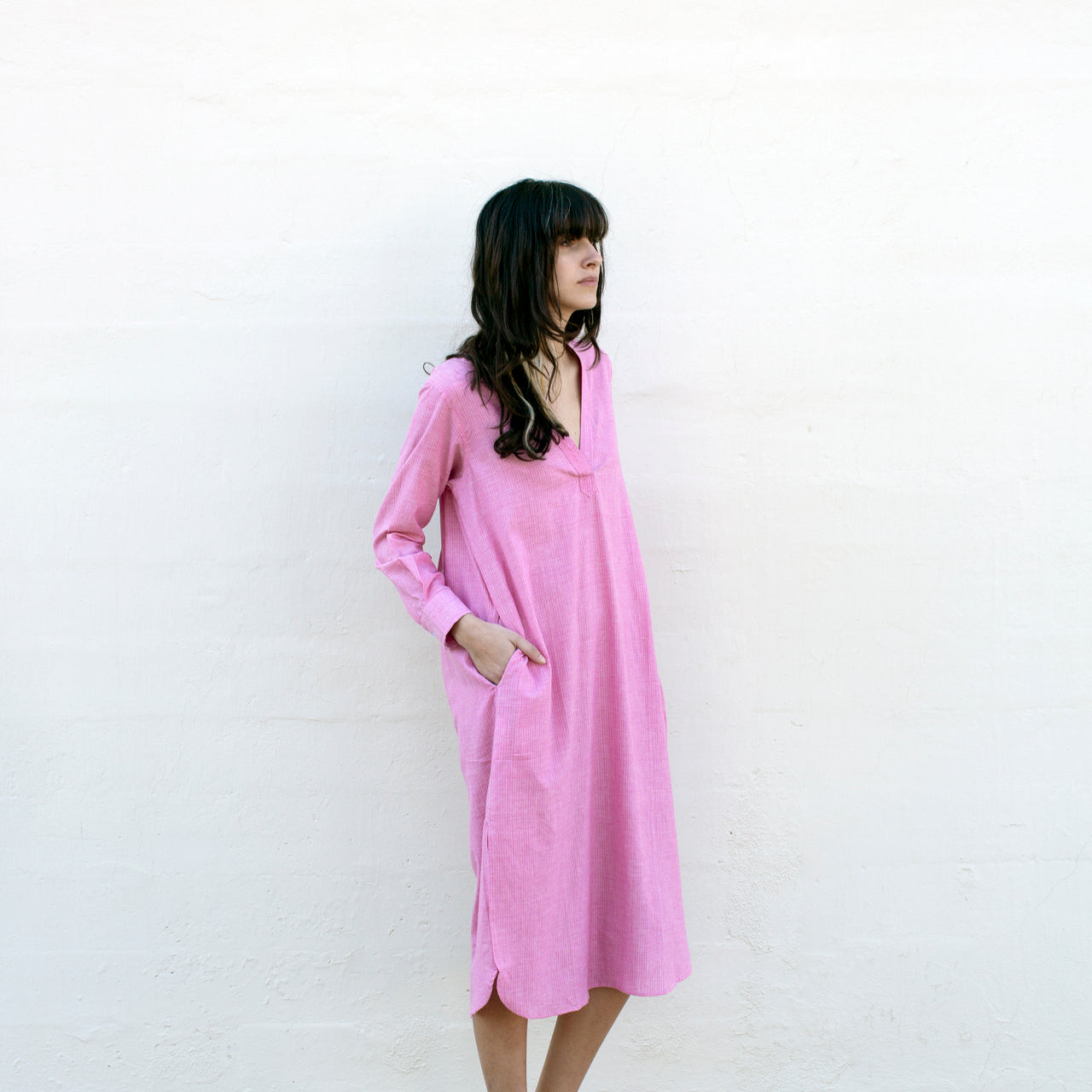 Khadi Tunic Dress - Rose + Orange Sheer Pin Stripe