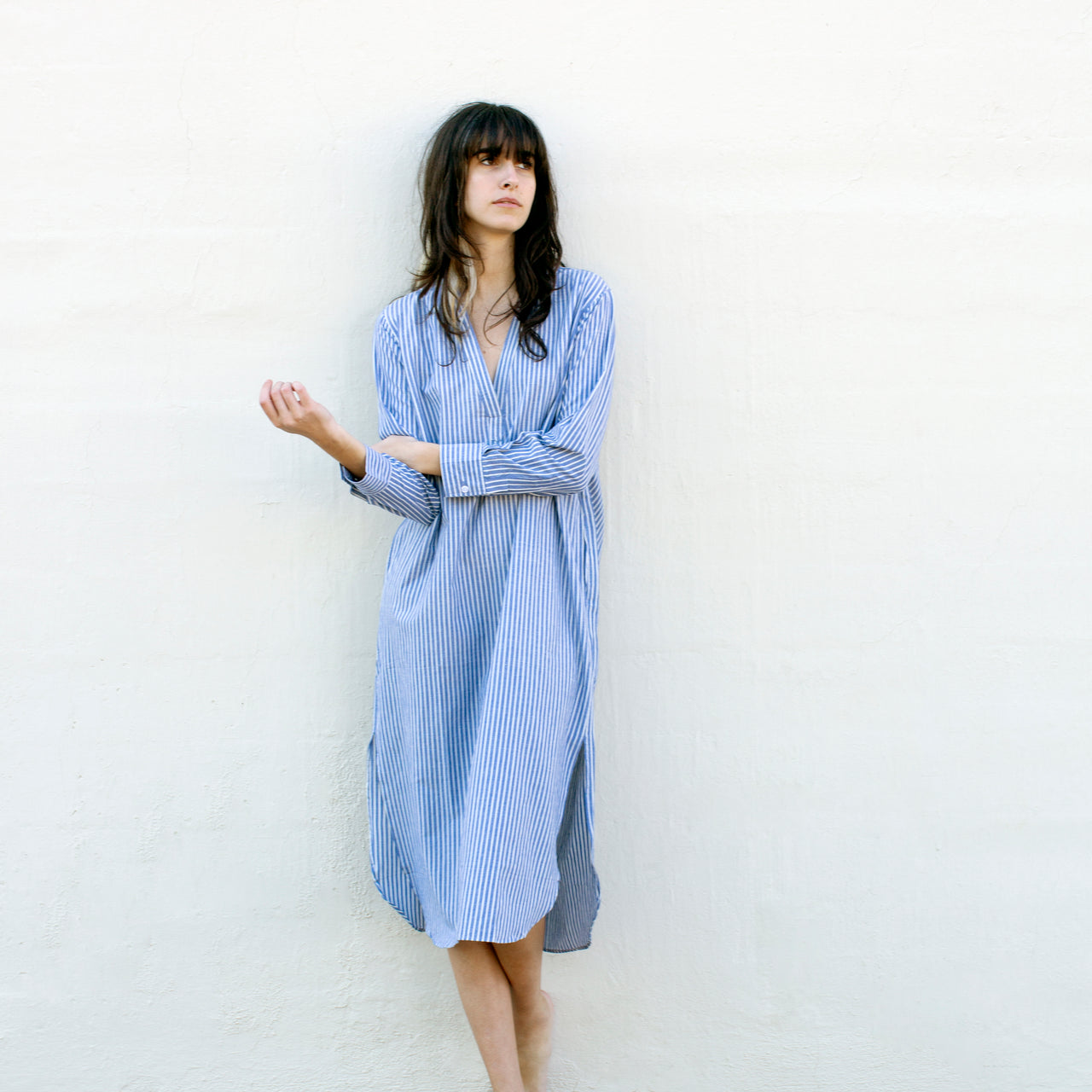 Khadi Tunic Dress - Blue + White Stripe