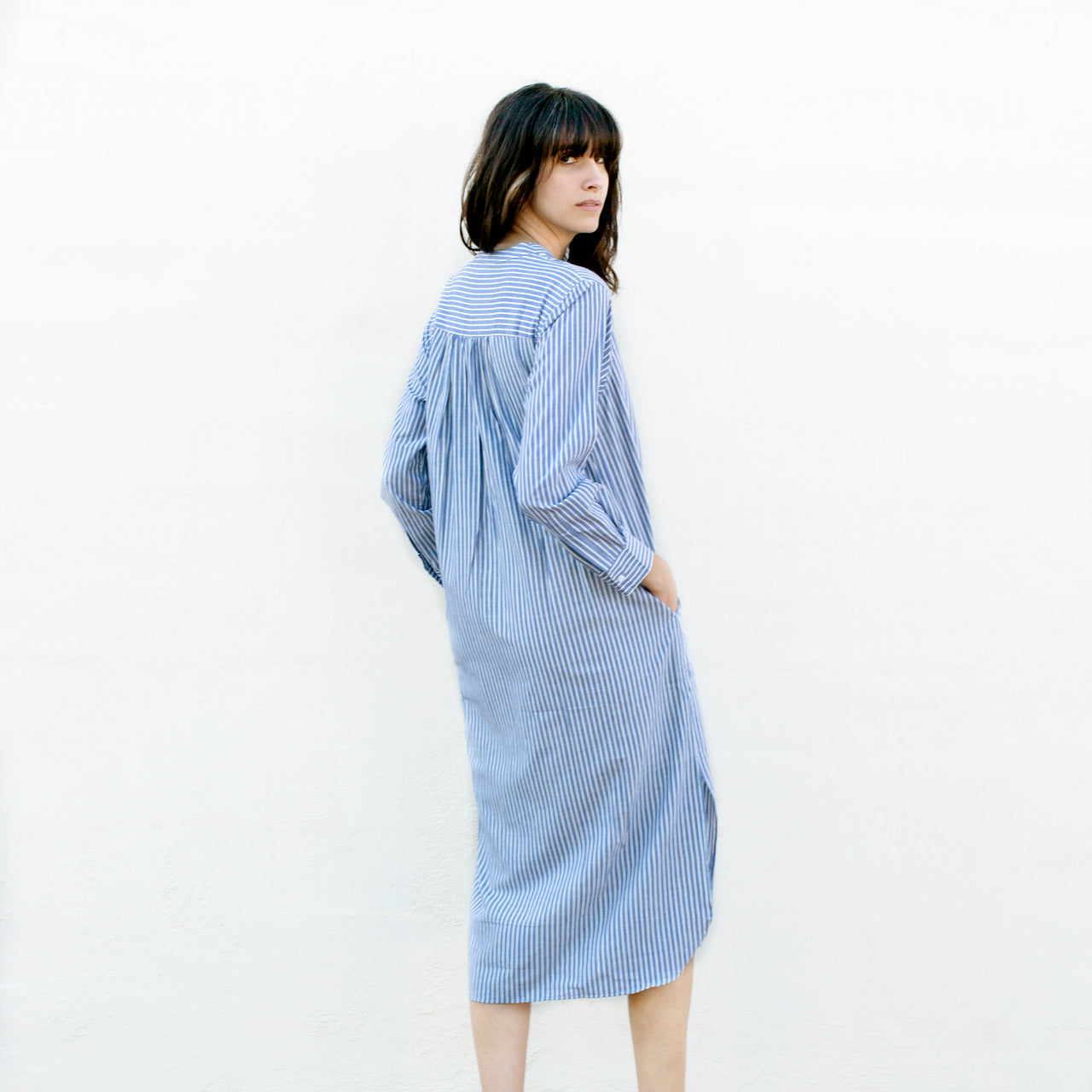 Khadi Tunic Dress - Blue + White Stripe