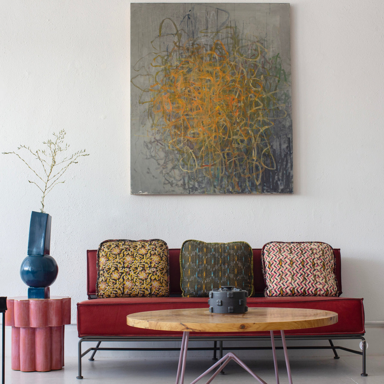 Upholstered Saddle Leather 60" Boxy Sofa