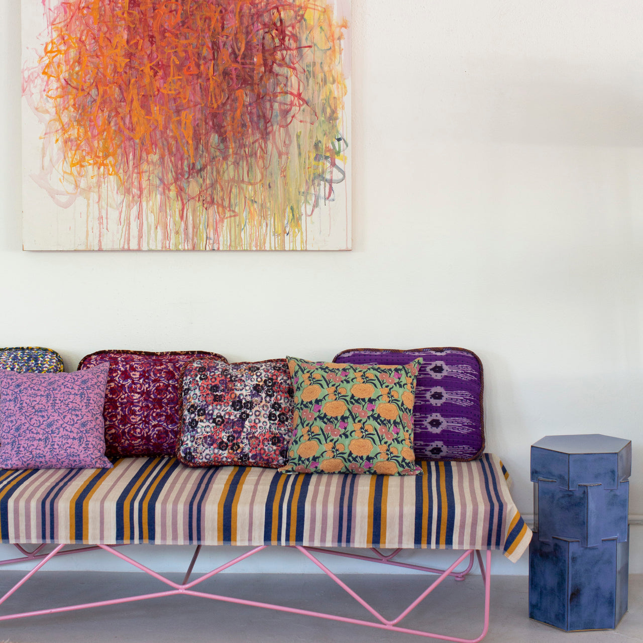 Soil to Studio Nargis - 18" x 18" Hand Block-Printed Linen Pillow -Sage