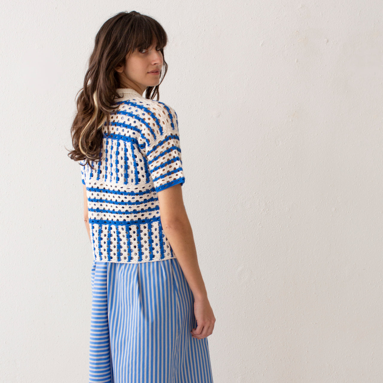 Proche Blue Crochete Polo: Size Medium