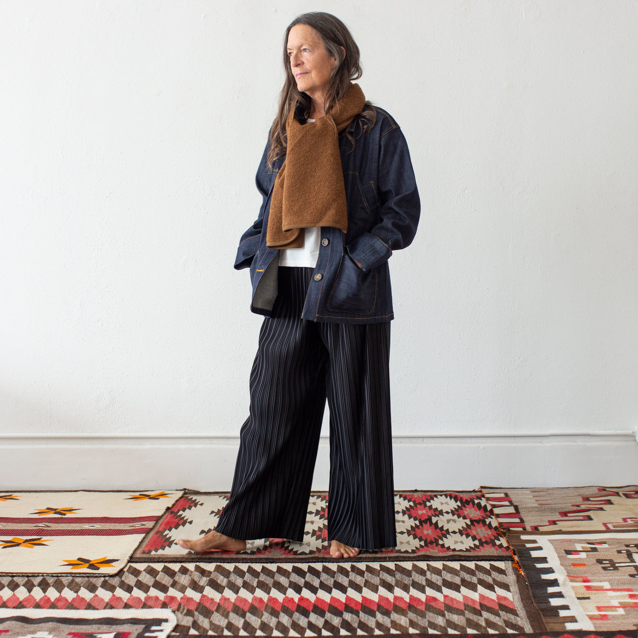 Proche Denim Barn Jacket with Removable Boucle Scarf