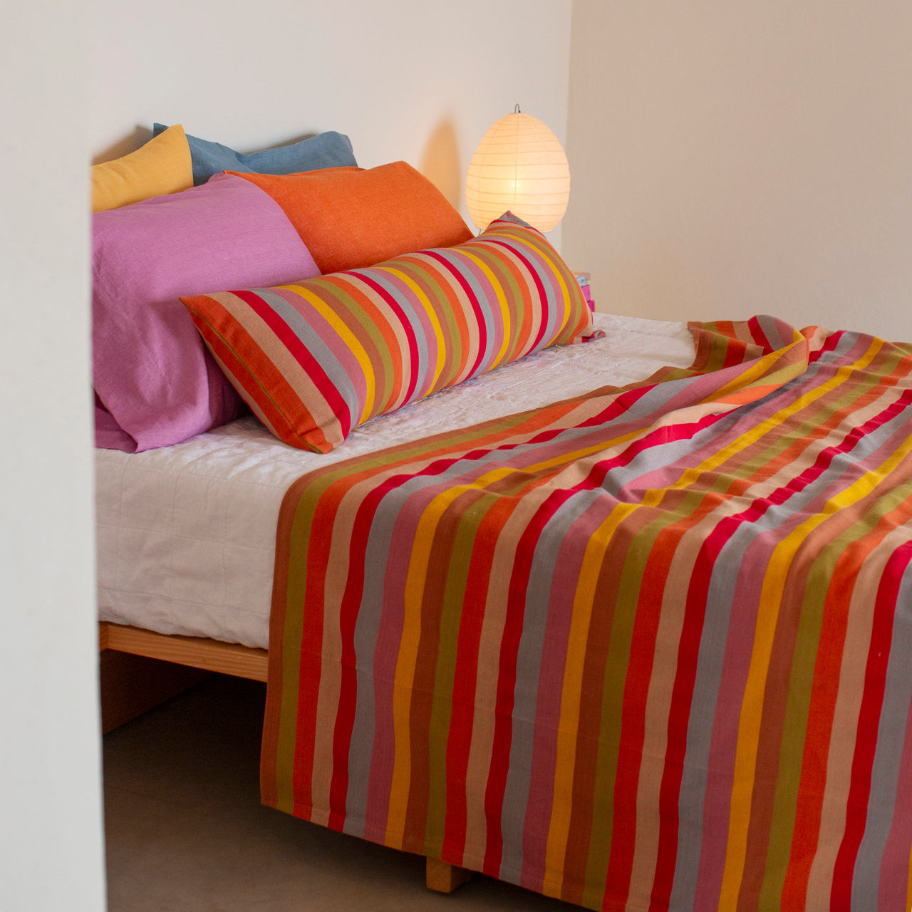 Garza Marfa Cotton 14" x 45" Bolster: Mauve Stripe