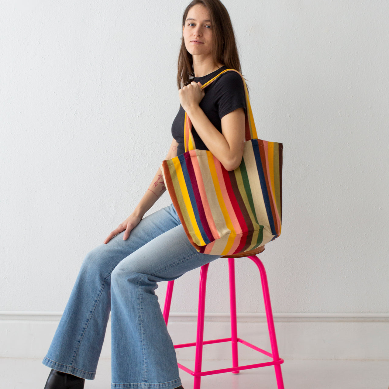 Garza Marfa Cotton Canvas Tote: Earth Stripe