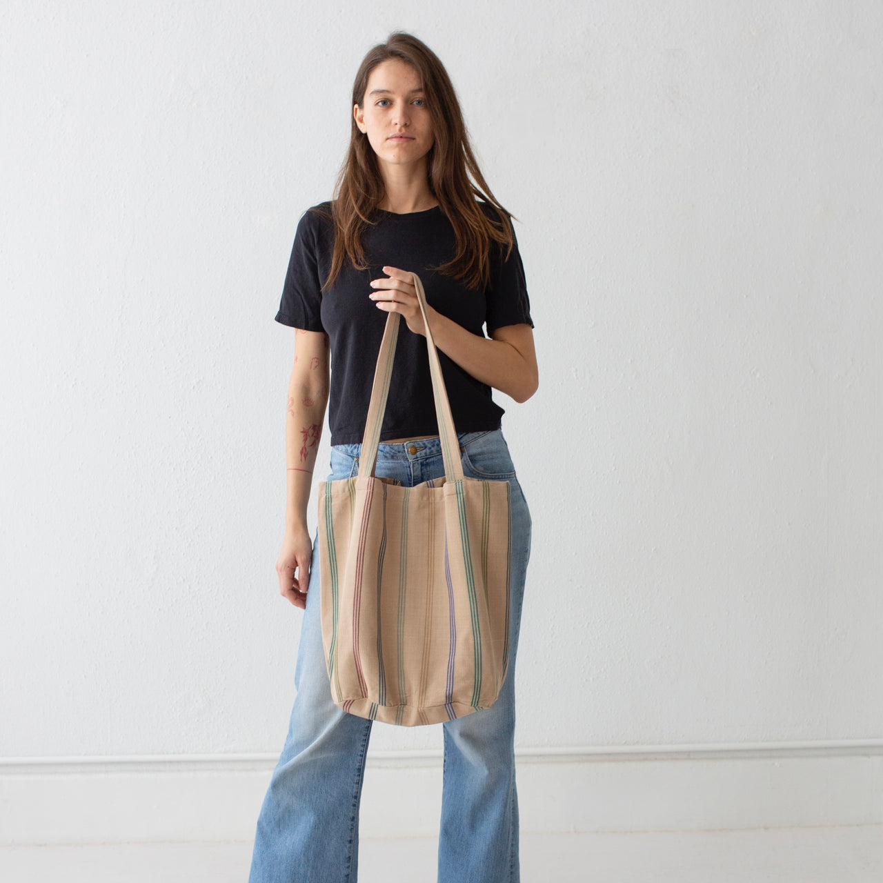 Garza Marfa Cotton Tote: Sage Stripe