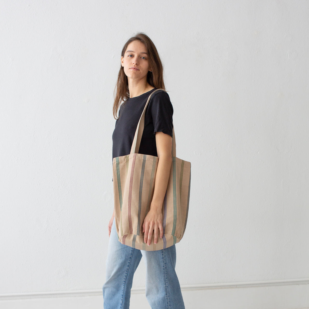 Garza Marfa Cotton Tote: Sage Stripe