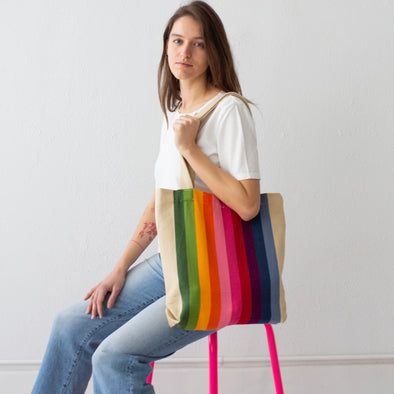 Garza Marfa Pink Spectrum Stripe Tote