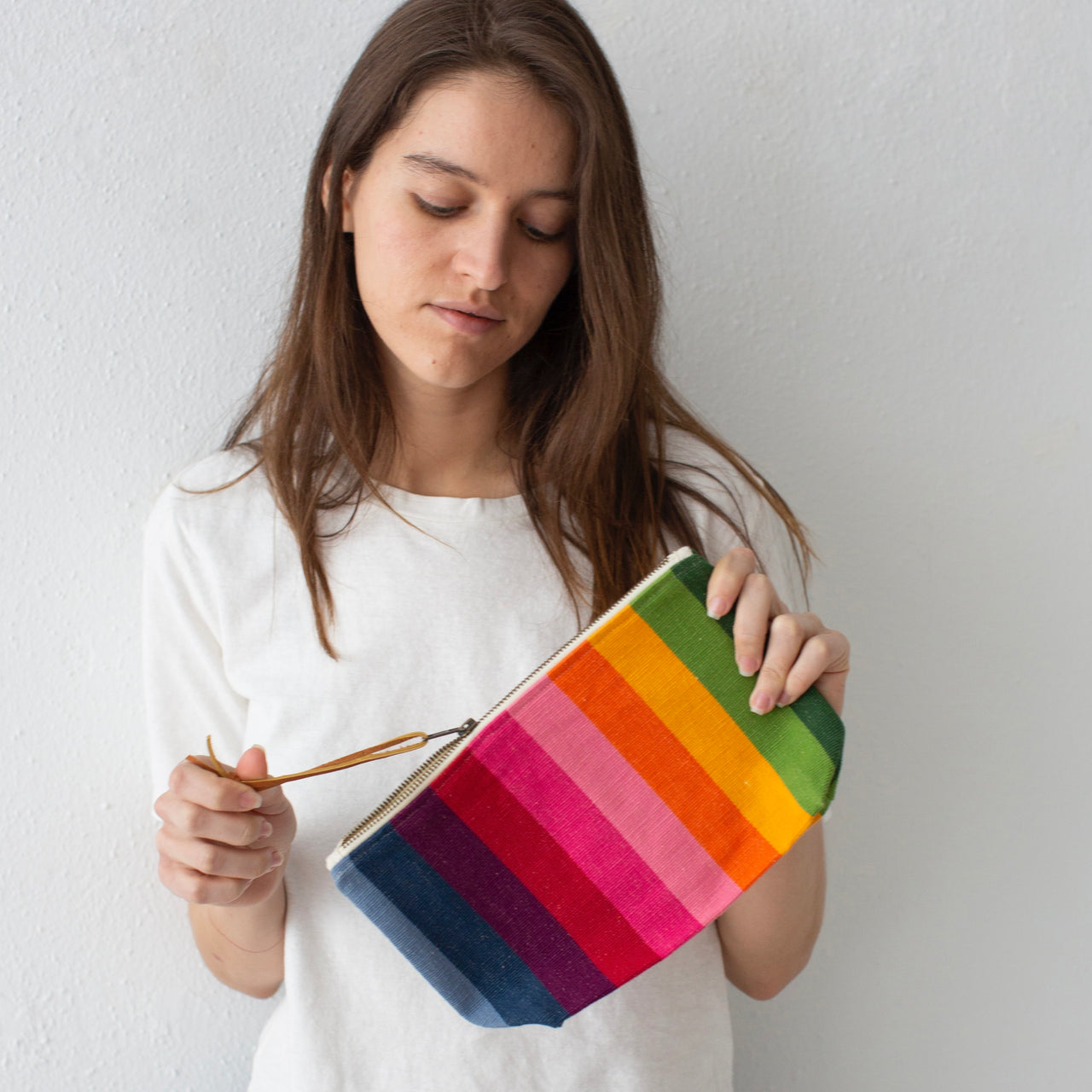 Garza Marfa Cotton Canvas Pouch: Pink Spectrum Stripe