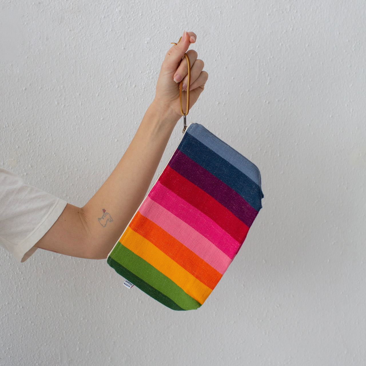 Garza Marfa Cotton Canvas Pouch: Pink Spectrum Stripe
