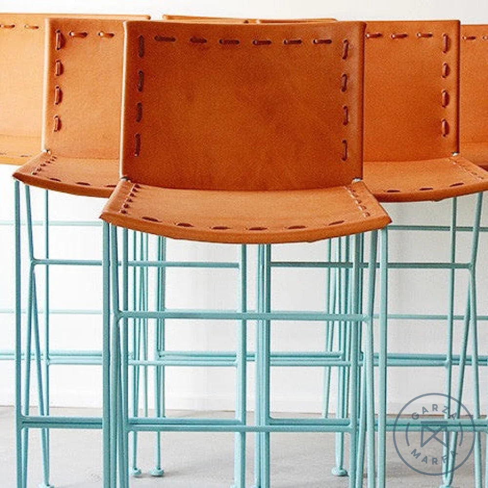 Garza Marfa Saddle Leather Barstool - Thumbnail 2