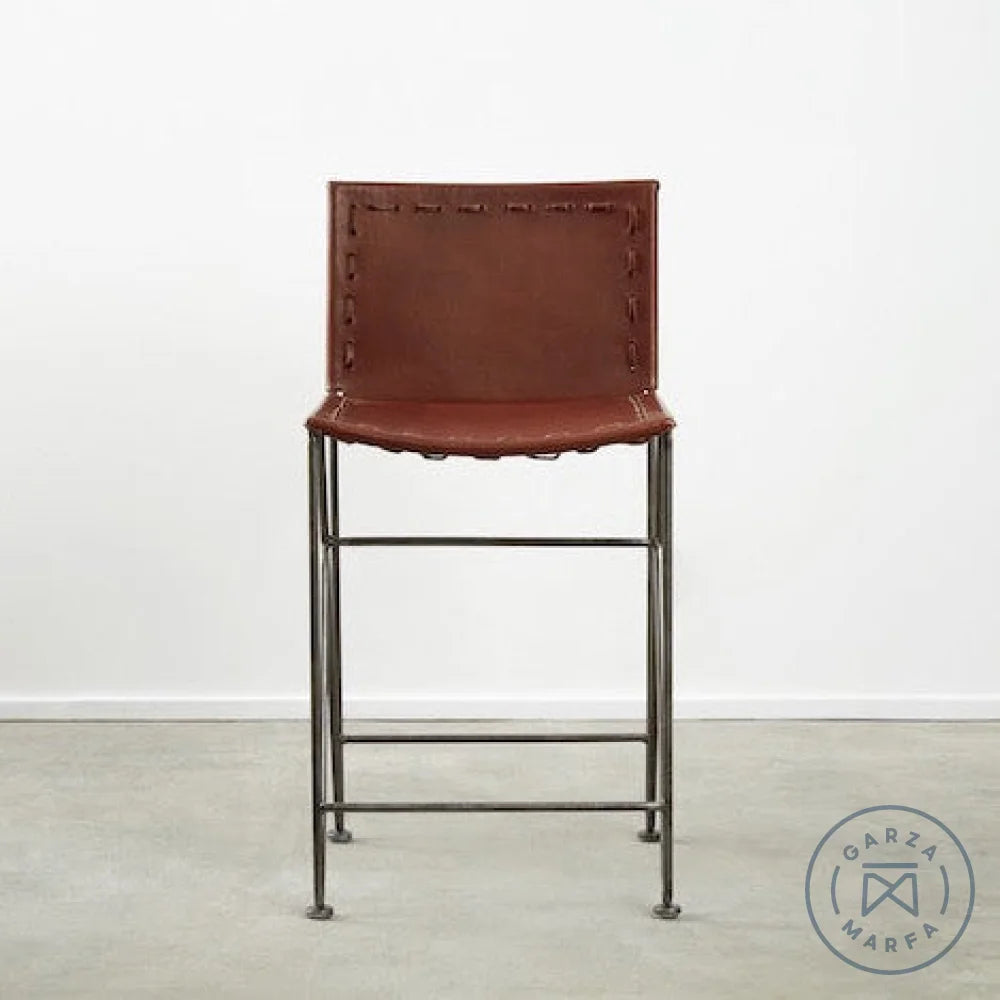 Saddle Leather Barstool Counter Height Chocolate / Natural Steel Chairs