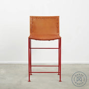 Saddle Leather Barstool Counter Height Natural / Red (RAL 3001) Chairs