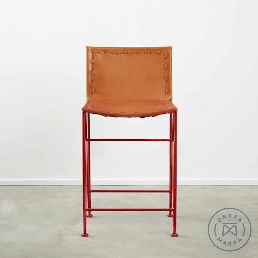 Saddle Leather Barstool Counter Height Natural / Red (RAL 3001) Chairs
