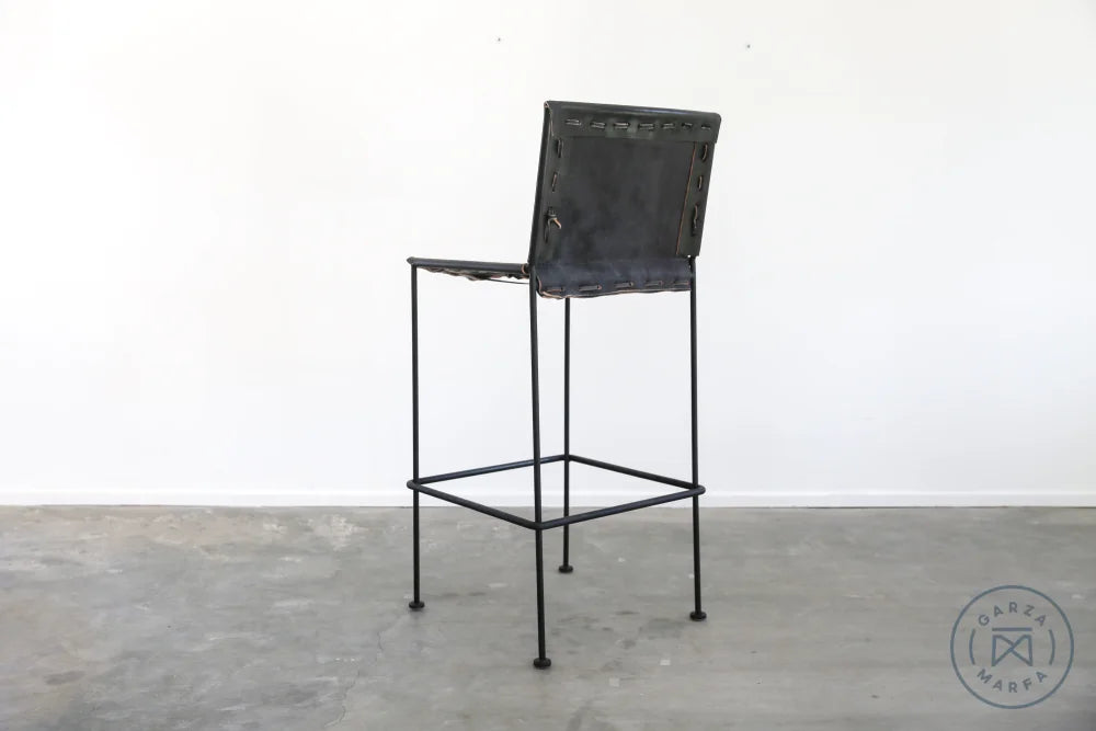 Saddle Leather Barstool Straight Leg Bar Height Chairs