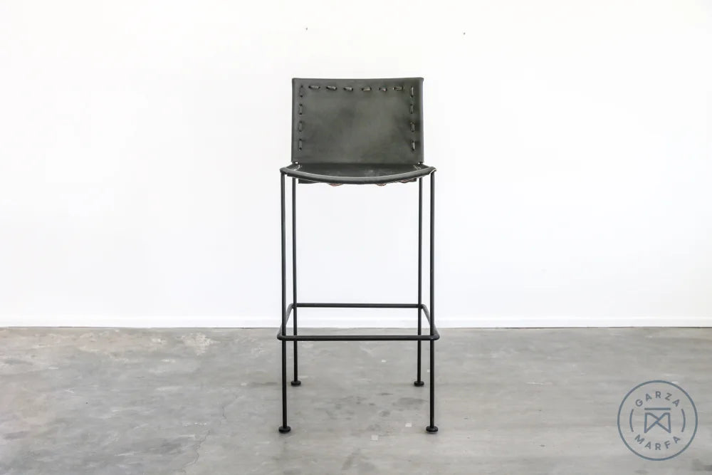 Saddle Leather Barstool Straight Leg Bar Height Chairs