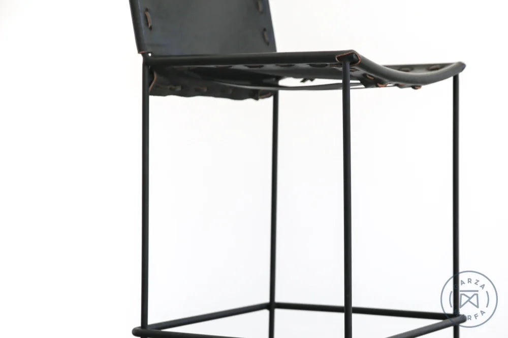 Saddle Leather Barstool Straight Leg Bar Height Chairs