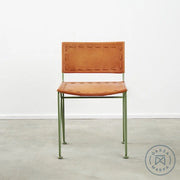 Saddle Leather Low-Back Dining Chair Natural / Green (RAL 6011) Chairs