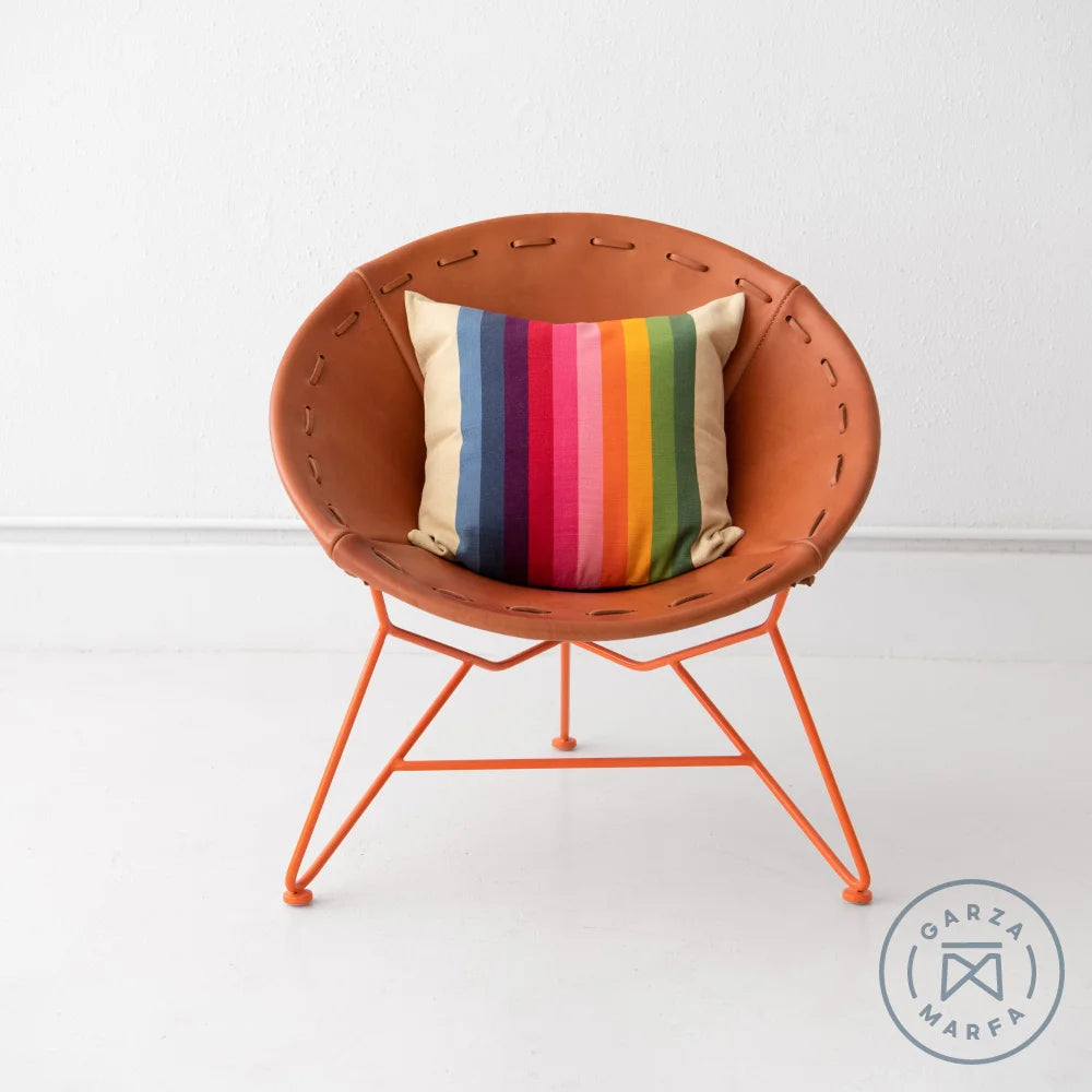 Saddle Leather Round Chair in Natural with Strawberry Red Base - Thumbnail 2