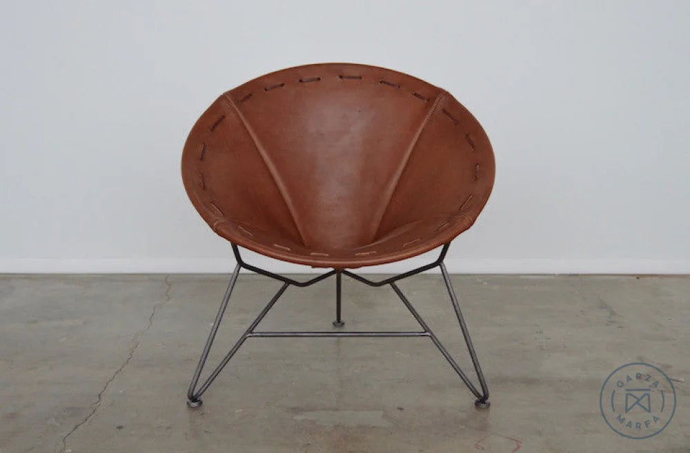 Saddle Leather Round Chair Chocolate / Natural Steel Chairs