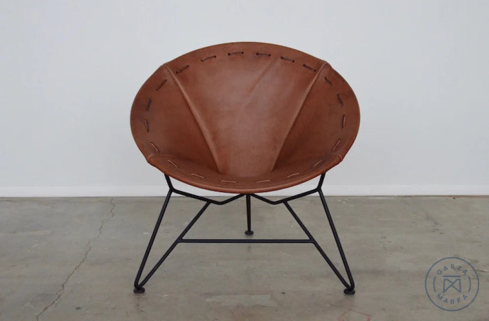 Saddle Leather Round Chair Chocolate / Satin Black Chairs