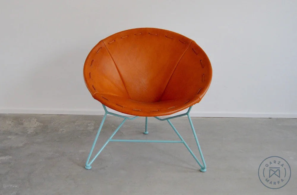 Saddle Leather Round Chair Natural / Aqua (RAL 6034) Chairs