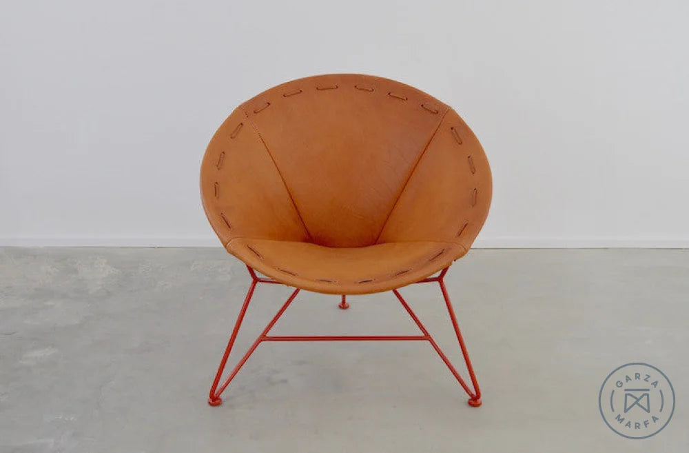 Saddle Leather Round Chair in Natural with Strawberry Red Base