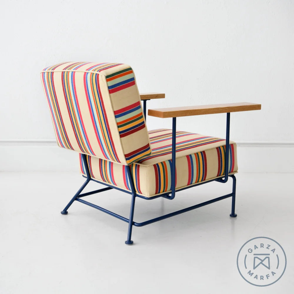 Upholstered Boxy Armchair - Cranberry Stripe Chairs