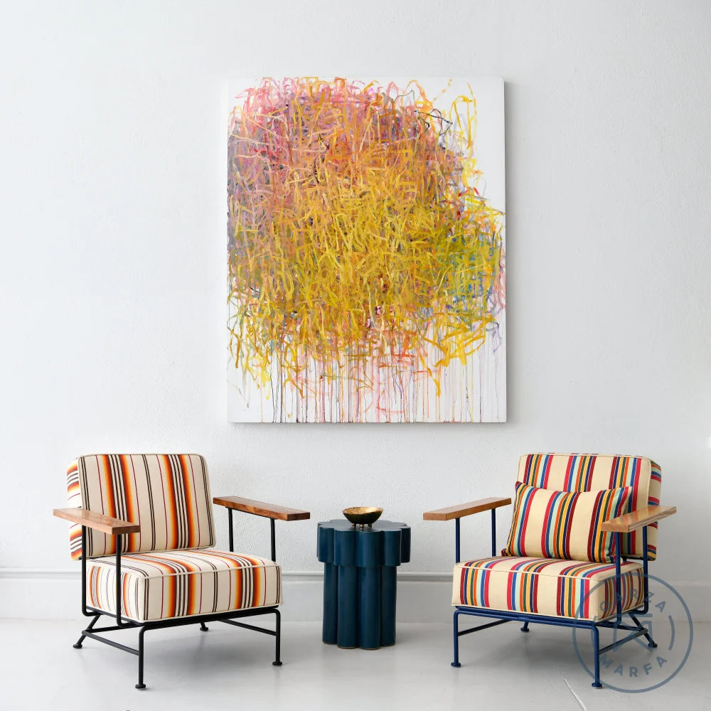 Upholstered Boxy Armchair - Cranberry Stripe Chairs