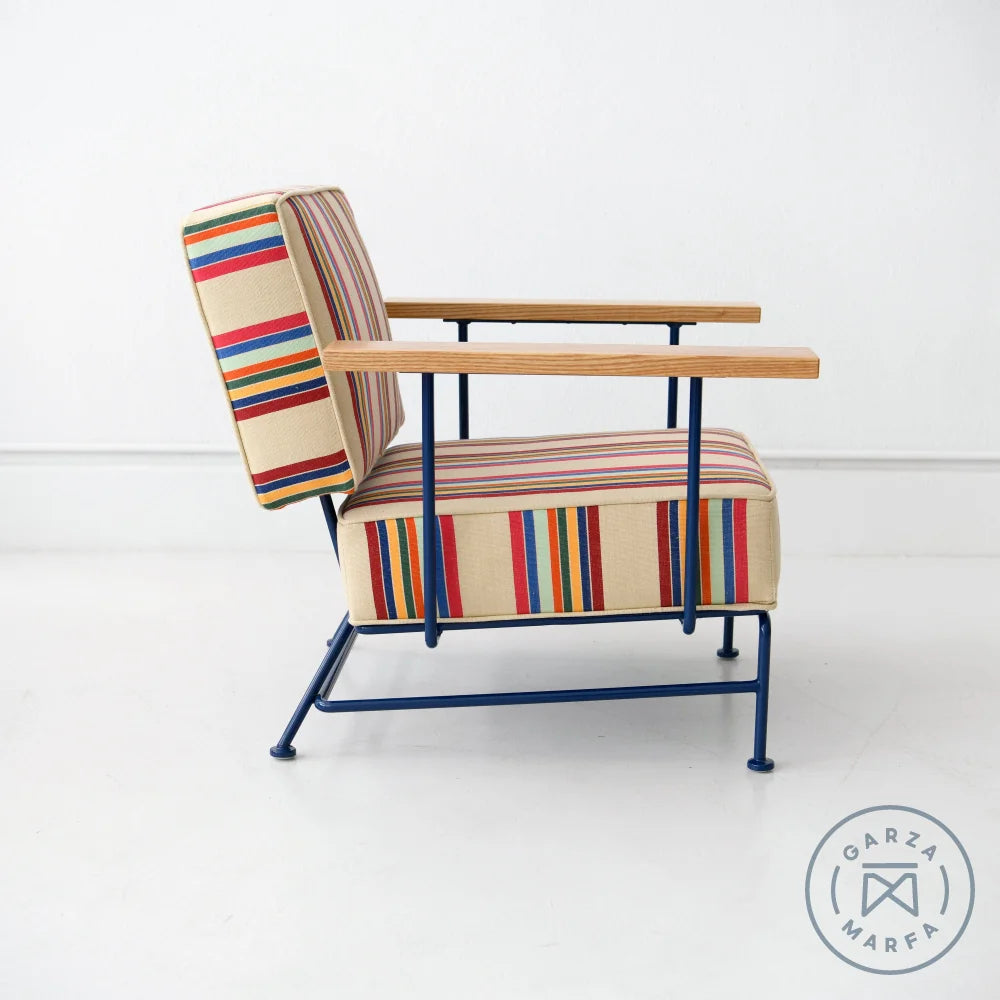 Upholstered Boxy Armchair - Cranberry Stripe Upholstered Boxy Armchair - Cranberry Stripe
