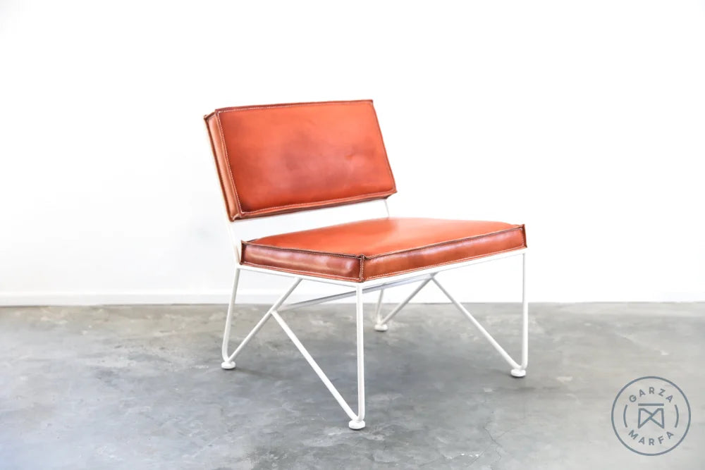 Upholstered Saddle Leather Lounge Chair - Thumbnail 2