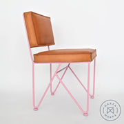 Upholstered Saddle Leather Low Back Dining Chair Natural / Pale Pink (RAL 3015) Chairs