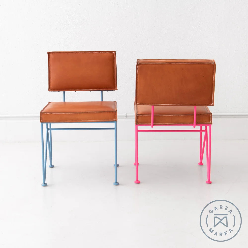 Garza Marfa Upholstered Saddle Leather Slip Back Dining Chair - Thumbnail 3